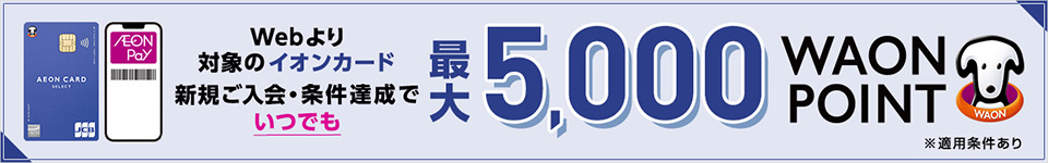 対象カード新規ご入会・条件達成で最大5,000WAON POINT進呈