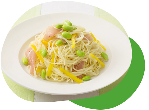 生ハムと枝豆の冷製パスタ