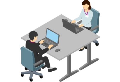 パソコンでデスクワークするスタッフのイラスト