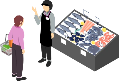 売場で接客をするスタッフのイラスト