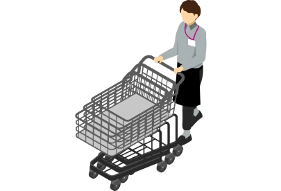 カートや買い物カゴを片付けるスタッフのイラスト