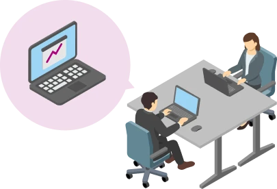 パソコンで事務作業をするスタッフのイラスト