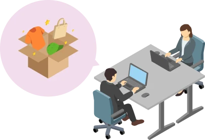 パソコンで商品の発注業務をするスタッフのイラスト